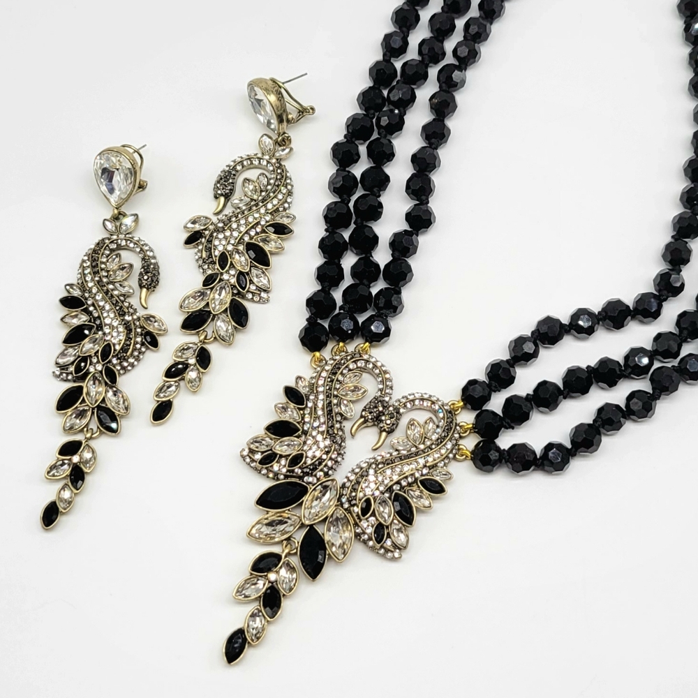 Heidi Daus Swarovski Crystal Swans in Love Statement Necklace + Earring Set